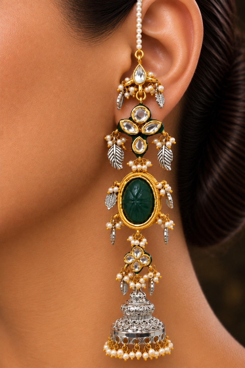 Emeralds Silver Jhumkis