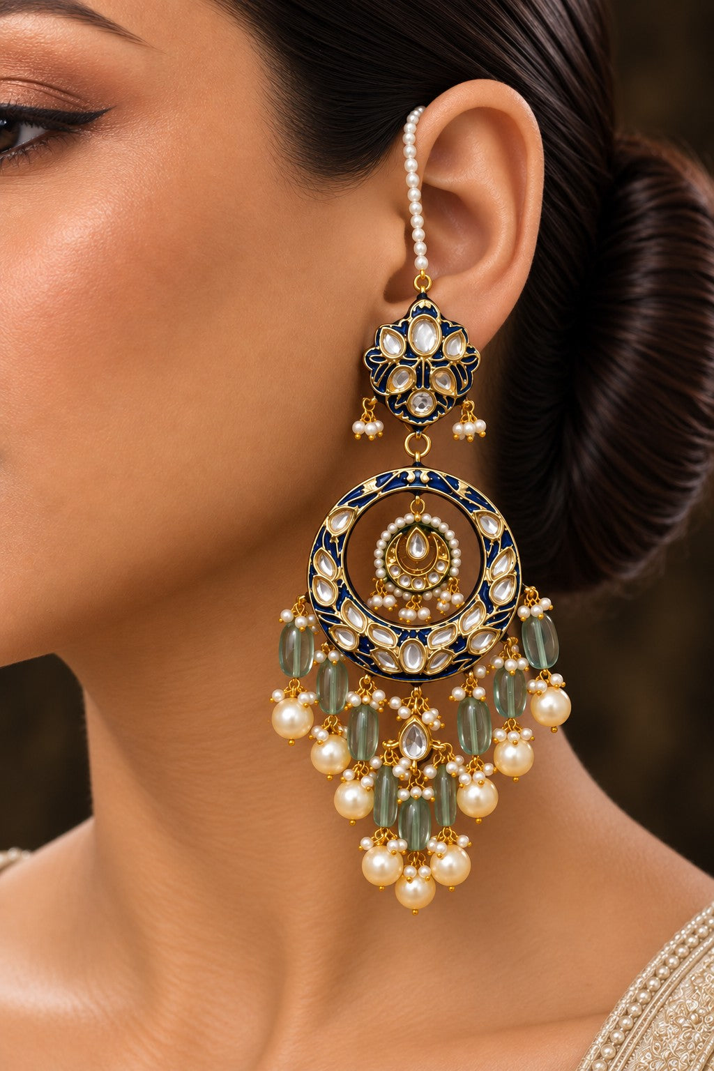 Elaborate Blue Meenakari Earrings