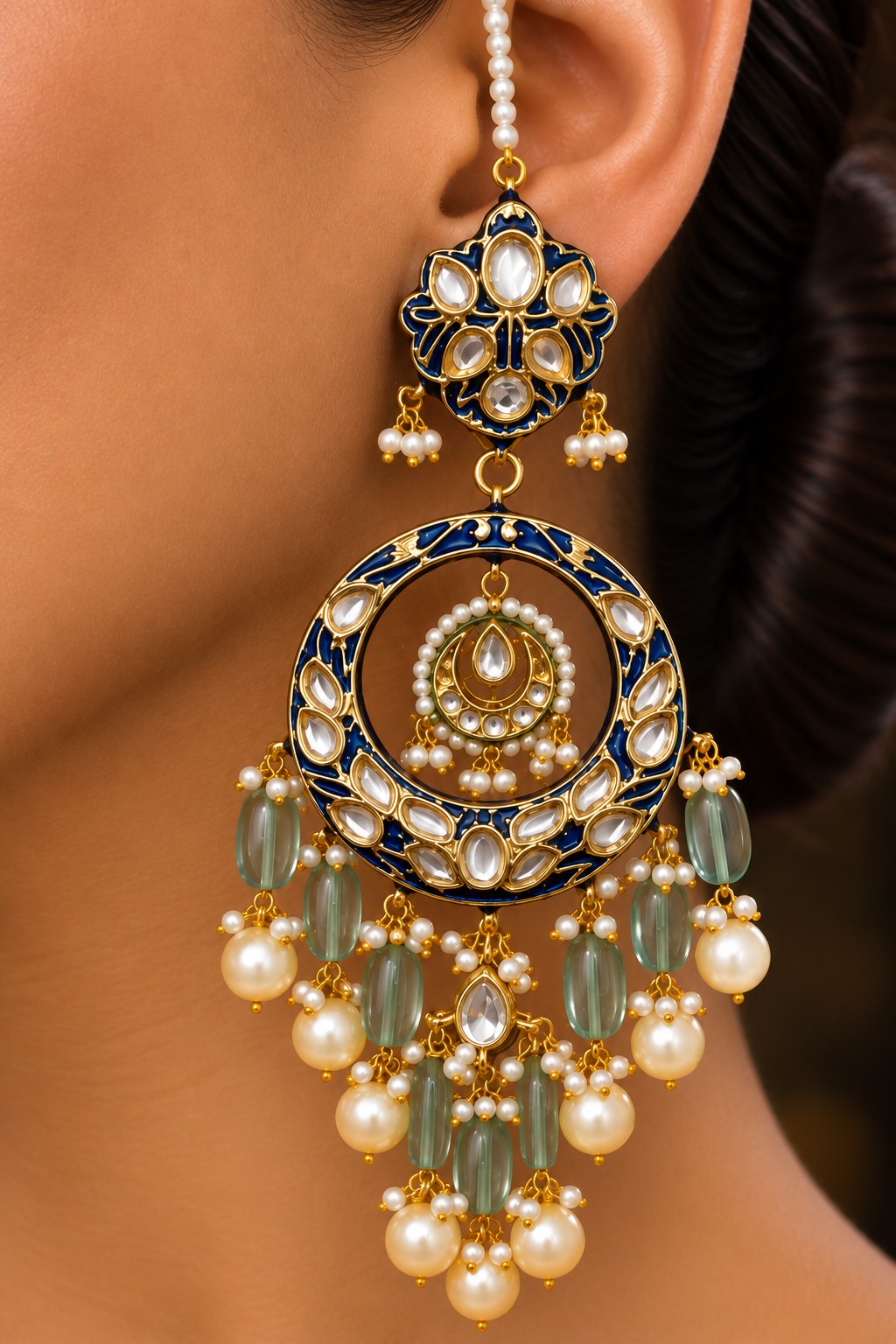 Elaborate Blue Meenakari Earrings