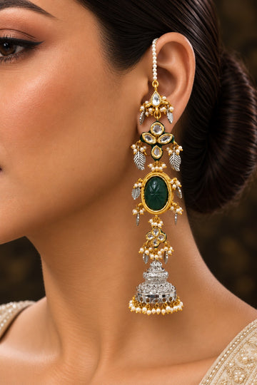 Emeralds Silver Jhumkis