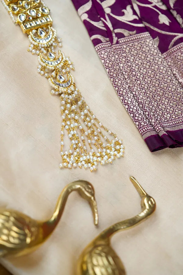 Gold & White Kundan Chand Choti Phool
