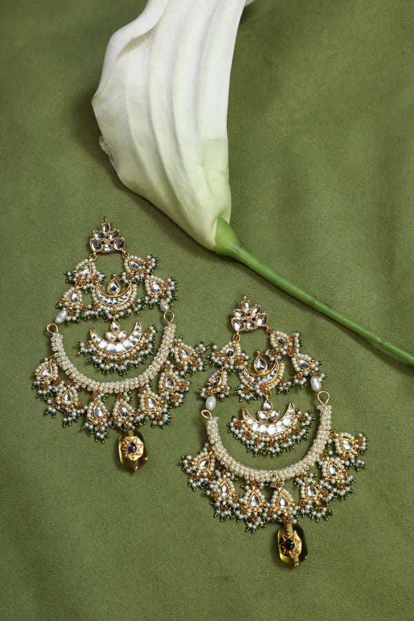 Statement Chand Biya Chandbali With Yellow Citrine Drop