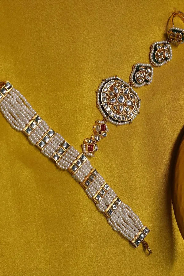 Red Kundan Gold & Green Meenakari Haathphool