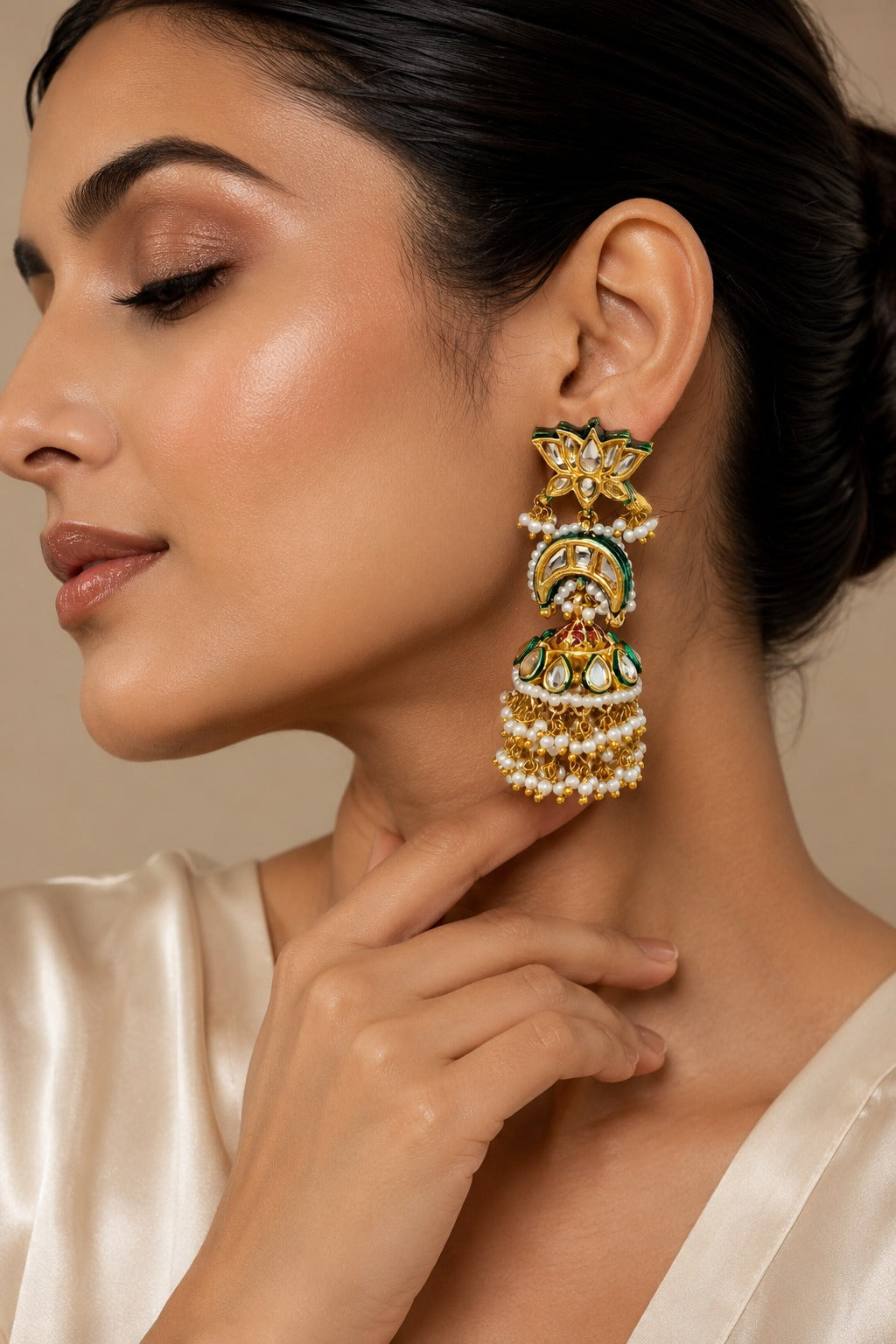 Kamal Kundan Pearls Jhumkis