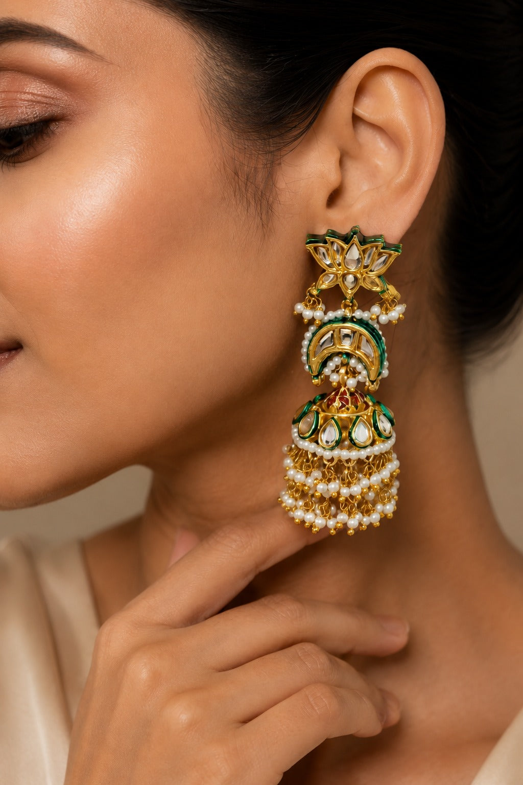 Kamal Kundan Pearls Jhumkis
