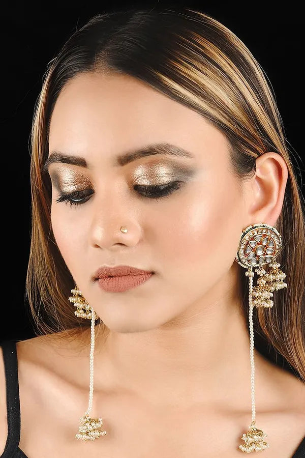 White Pearl & Kundan Jhumki Chandni Earrings