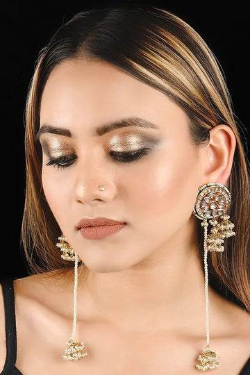 White Pearl & Kundan Jhumki Chandni Earrings
