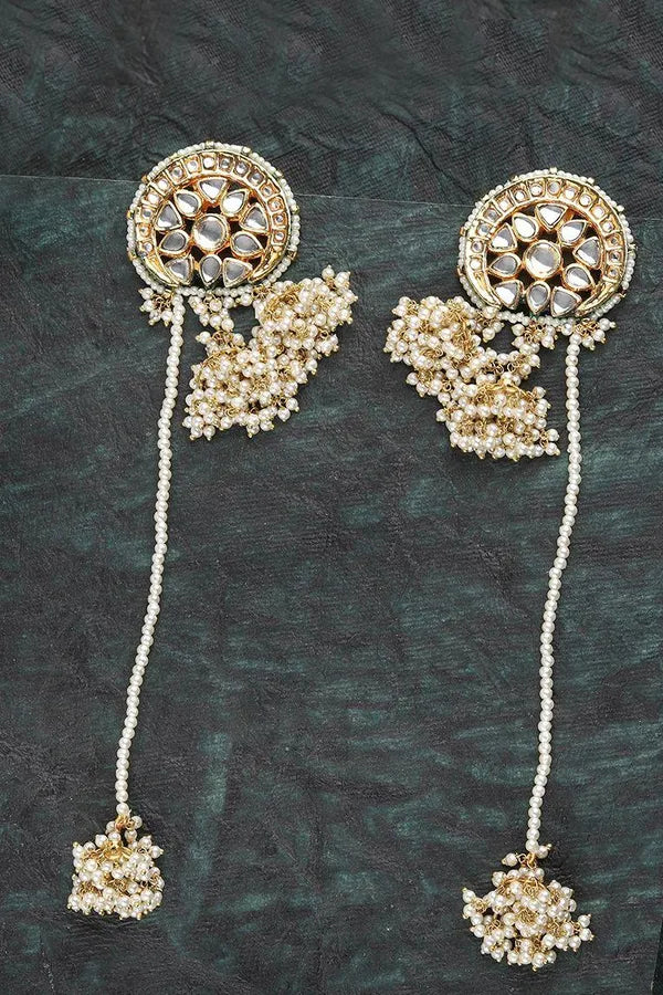White Pearl & Kundan Jhumki Chandni Earrings