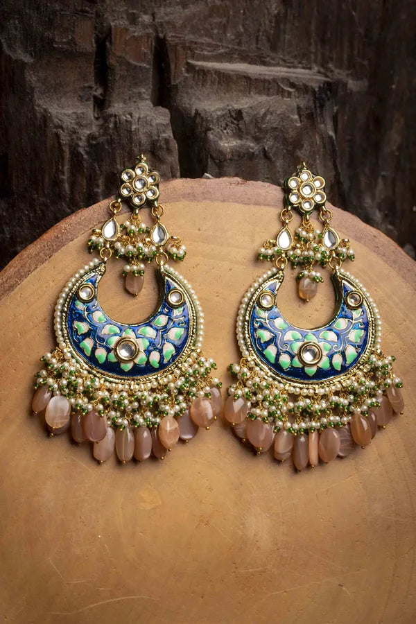 Blue Pink Stone Chandbali Earrings