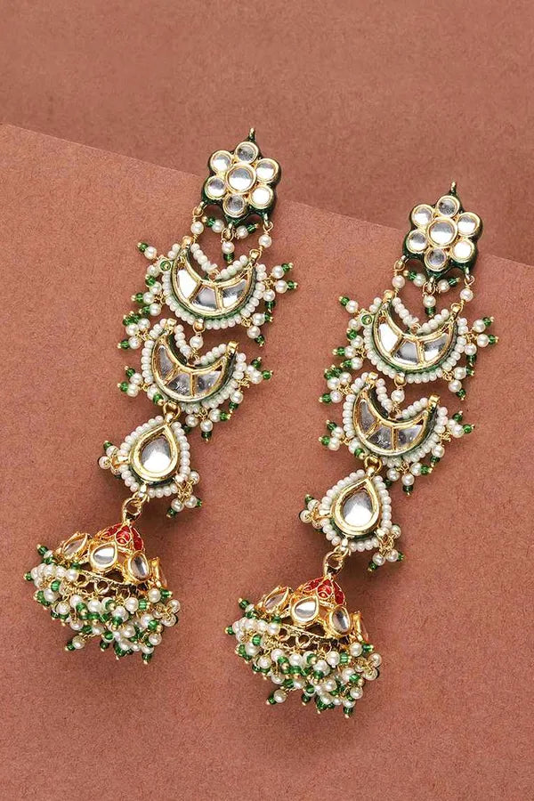 Kundan Chand & Pearl Jhumki Earrings