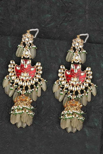 Maroon Meenakari & Pearls Gold Finish Earrings