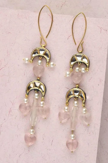 Rose Quartz Pearl and Kundan Earrings