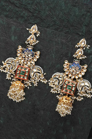 Red & Green Meenakari Blue Pankhi Jhumki Earring