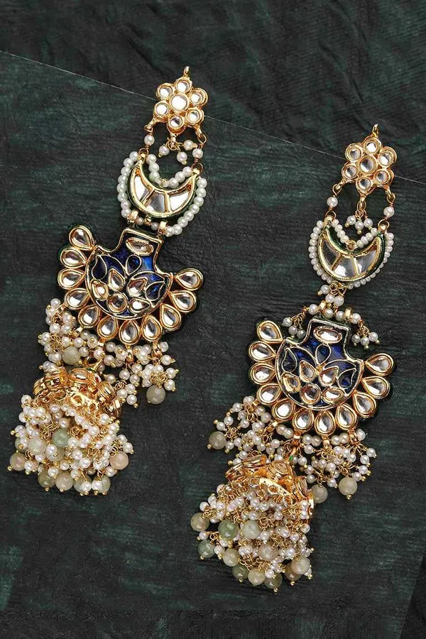 Royal Blue Meenakari Kundan Jhumki Earrings