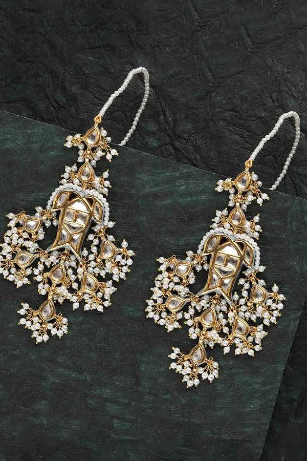 Gold Finish Pearl Kundan Fish Earrings