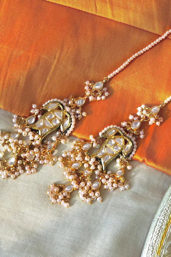 Gold Finish Pearl Kundan Fish Earrings