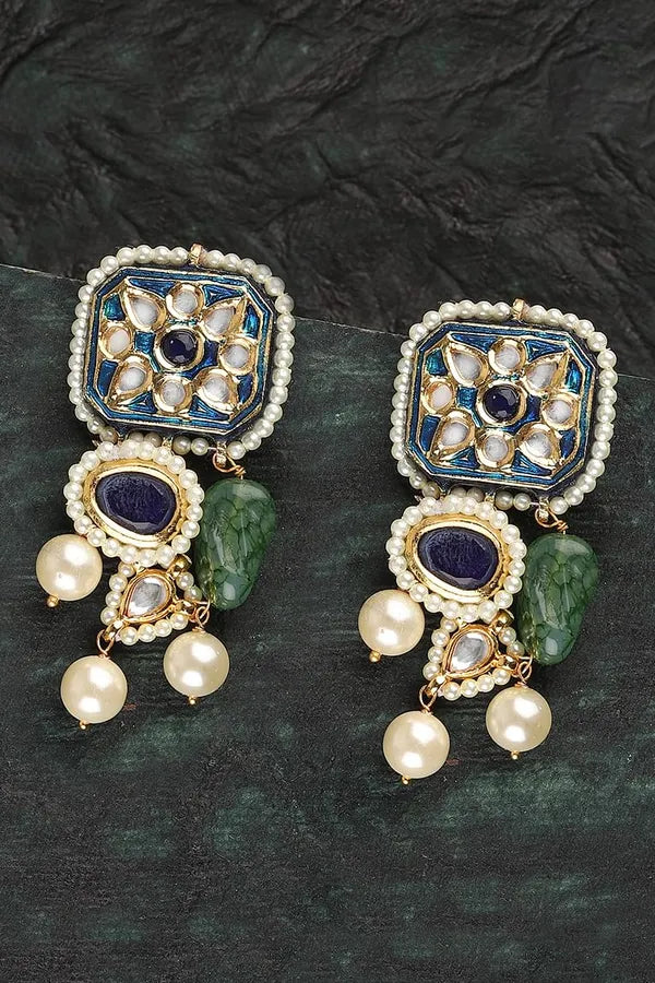 Radical Blue Meenakari & Pearls Green Kundan Earrings