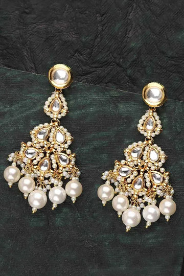 White Pearl & Kundan Chandelier Earrings