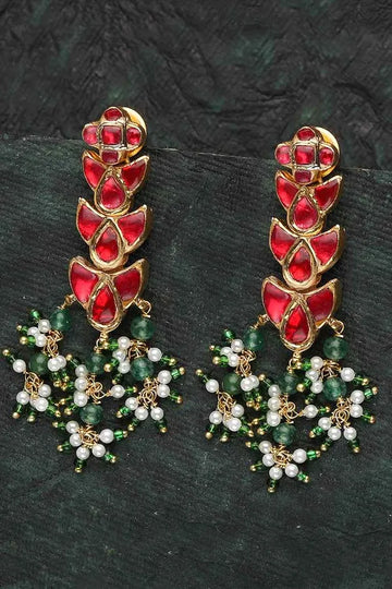 Red Mosaic Green Pirohi Earrings