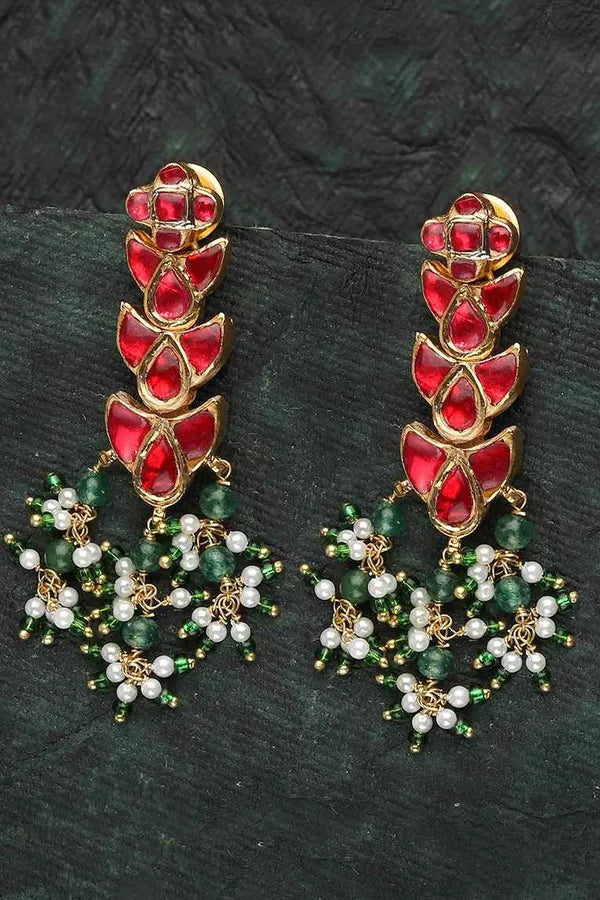 Red Mosaic Green Pirohi Earrings