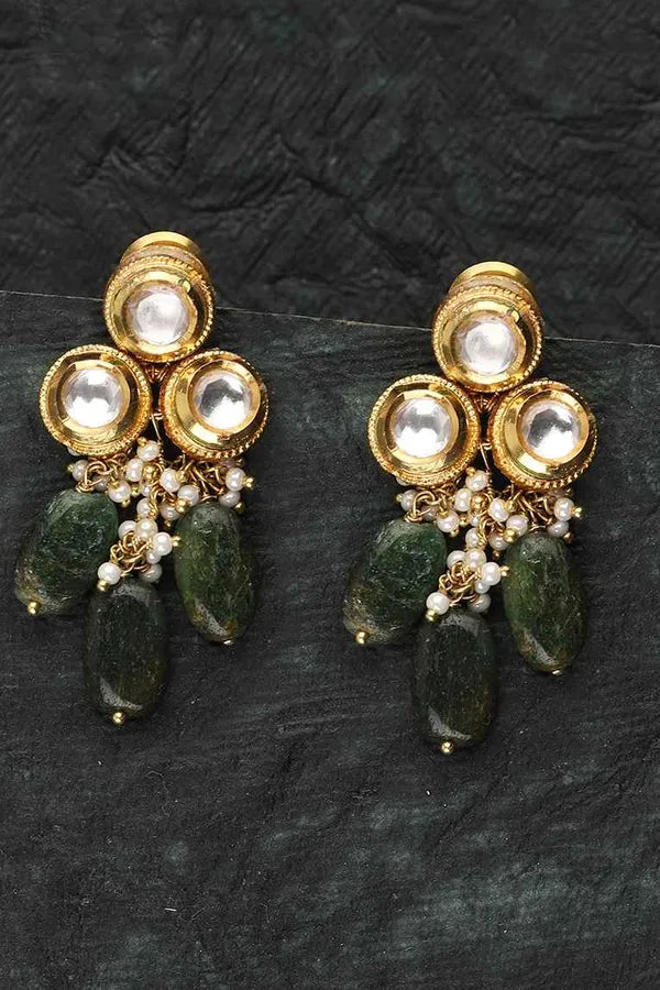 Green Triad Kundan Earrings