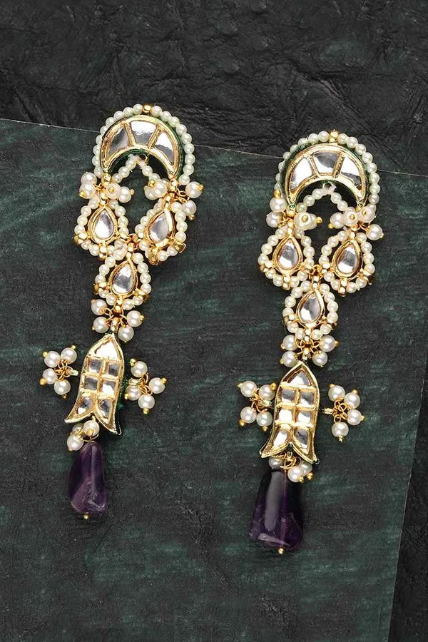 Amethyst Chand Kundan Earrings