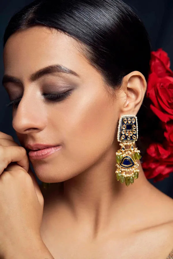 Royal Blue Olive Green Earrings