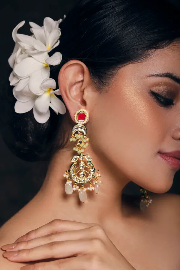 Pink And Mint Green Chandbali Earrings