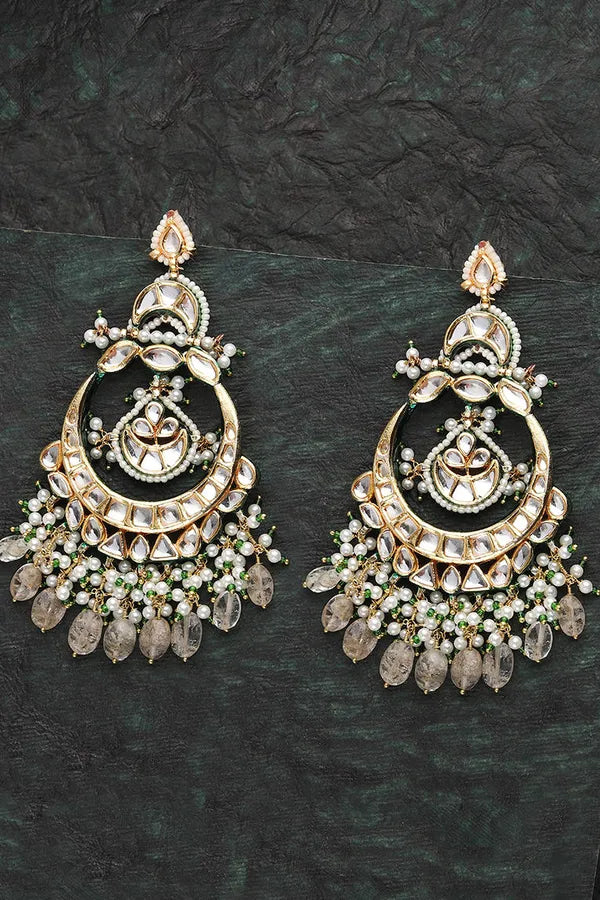 Pearls Kundan Yellow Citrine Chandmilan Chandbalis