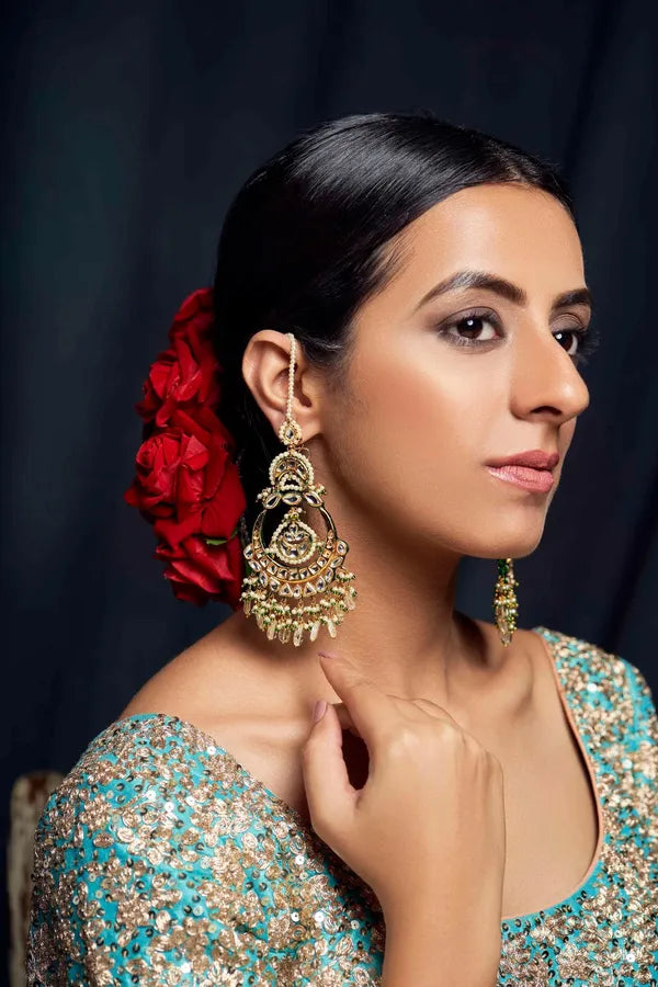 Pearls Kundan Yellow Citrine Chandmilan Chandbalis