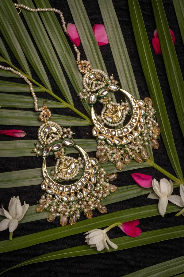 Pearls Kundan Yellow Citrine Chandmilan Chandbalis