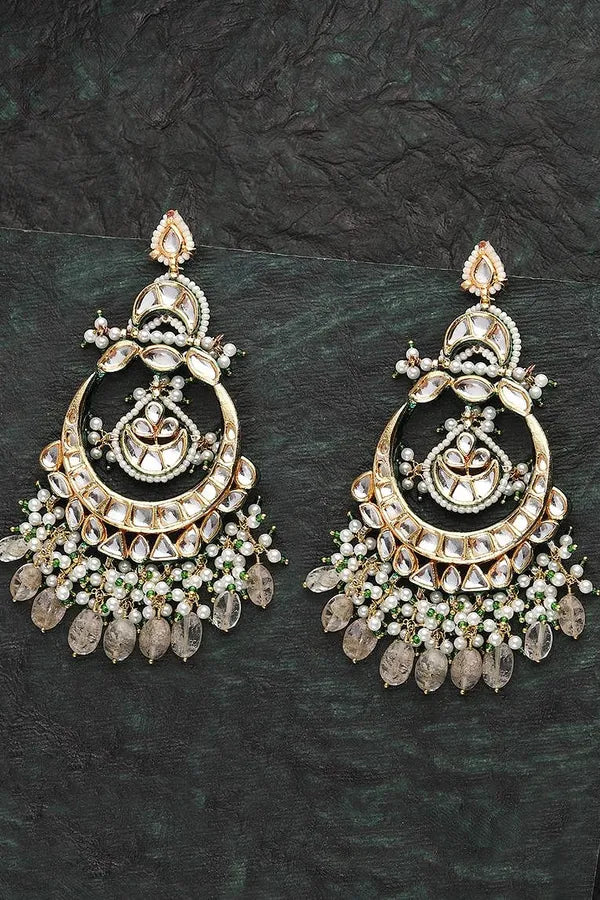 Pearls Kundan Yellow Citrine Chandmilan Chandbalis