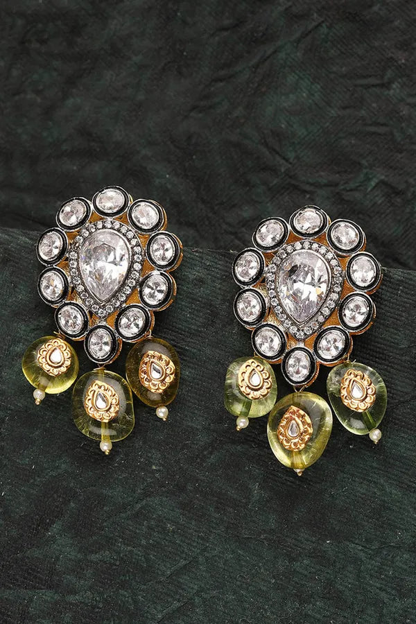Zirconia Detail Olive Stud Earrings
