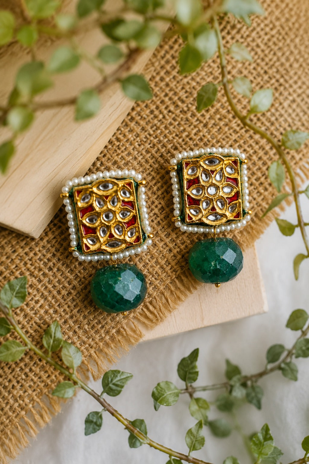 Marron Mist Green Stone Earrings