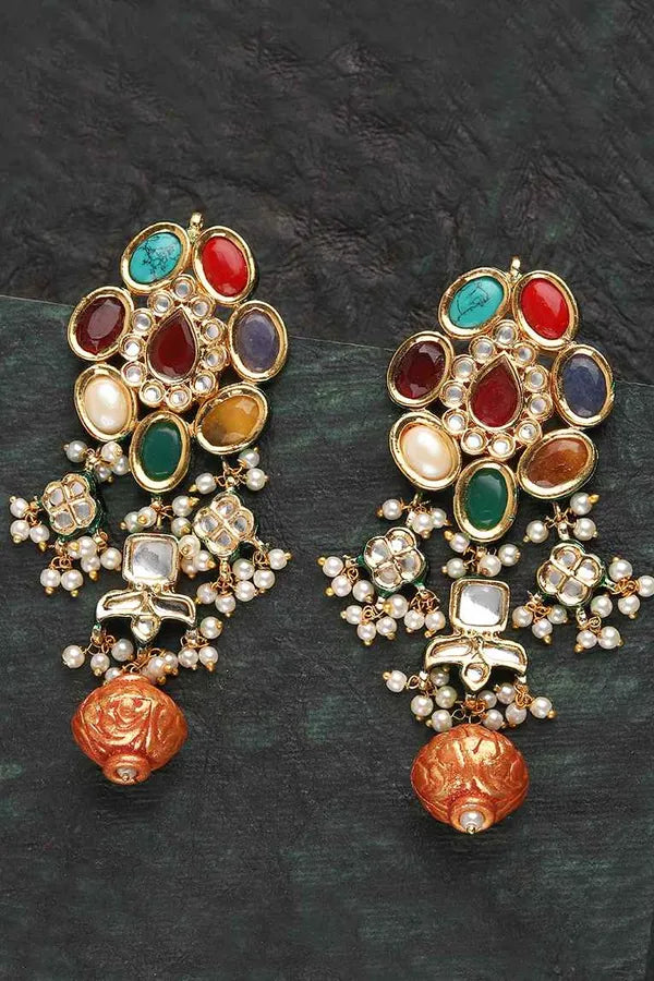 Navratan With Gold Beads Earrings