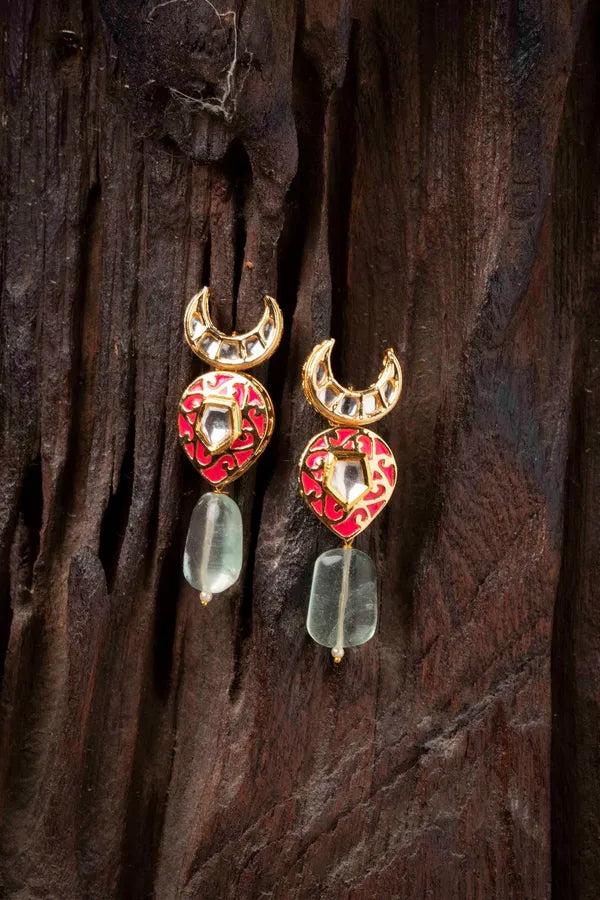 Red Crescent Barium Drop Earrings