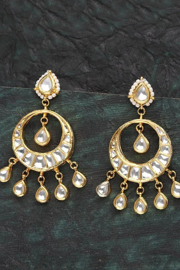 Classic White Kundan Chandbali Earrings