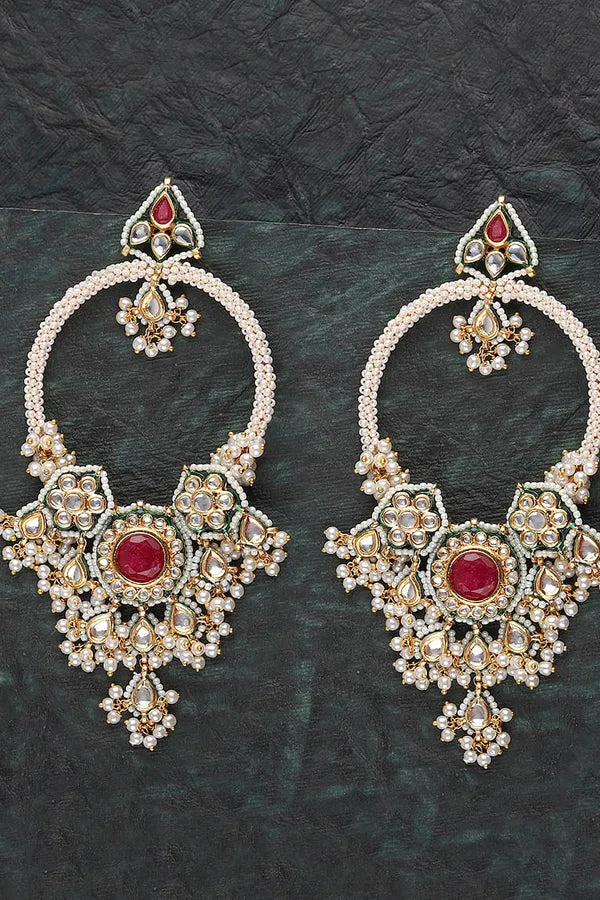 Red Kundan Pearls Chandelier Chandbalis