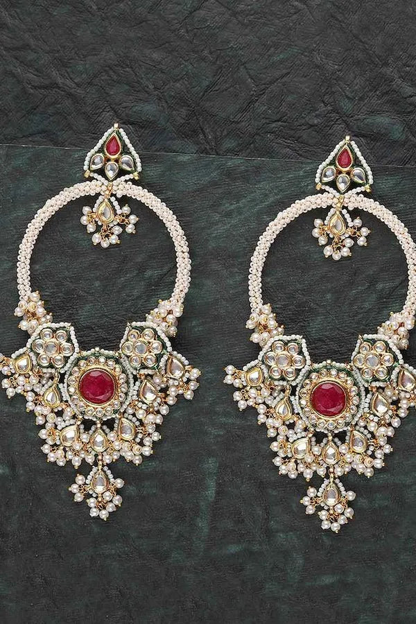 Red Kundan Pearls Chandelier Chandbalis