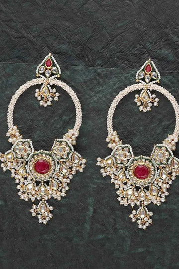 Red Kundan Pearls Chandelier Chandbalis