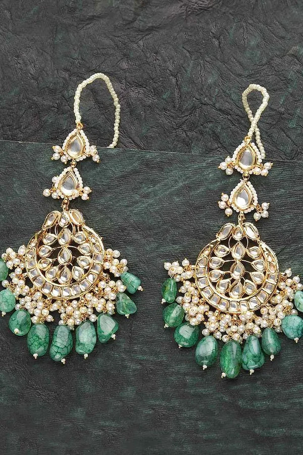 Green And Gold Chandbali Earrings