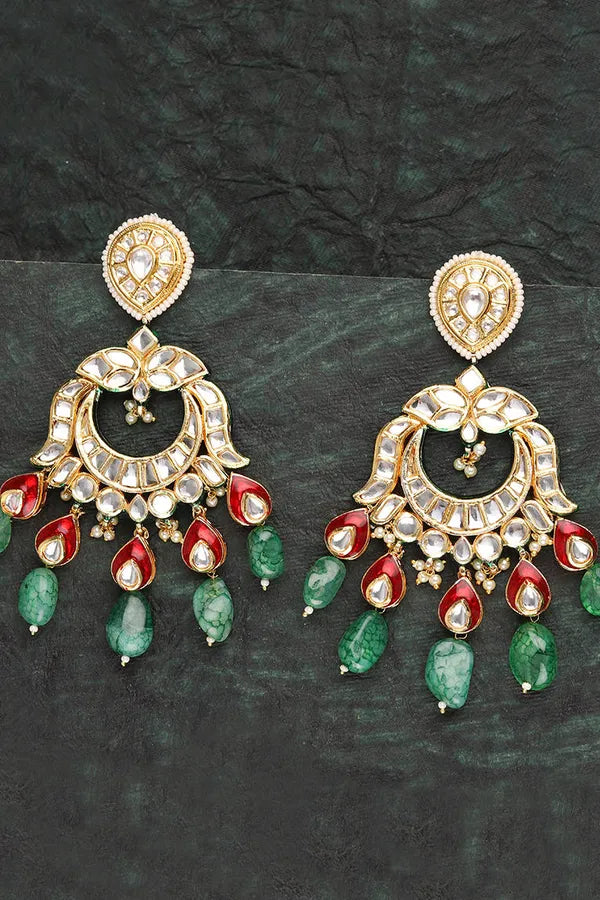 Red And Green Moon Drop Earrings