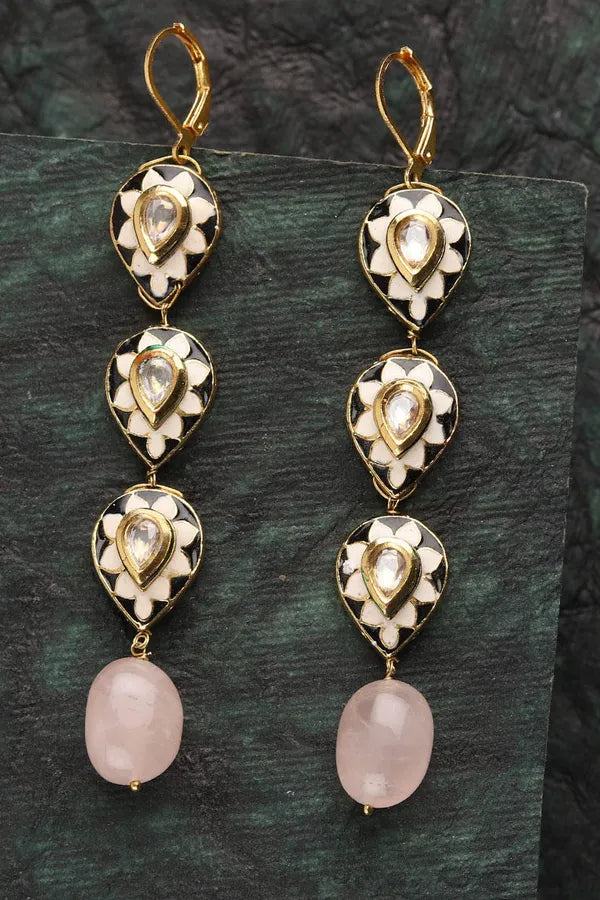 Triple Black Rose Quartz Danglers