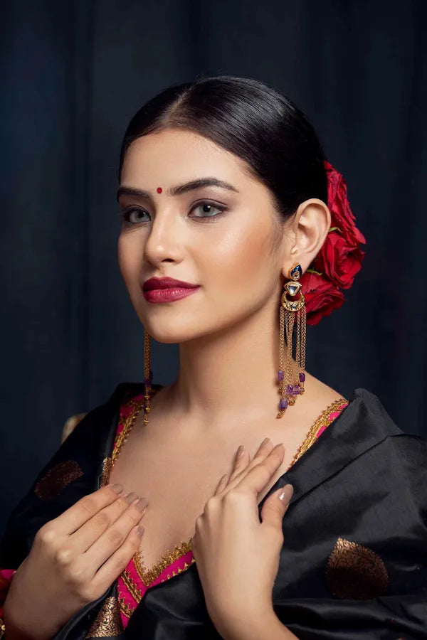 Blue Meenakari with Purple Drops Dangler Earrings
