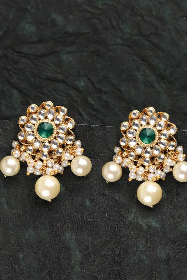 Patakha Green Kundan & Pearl Earrings