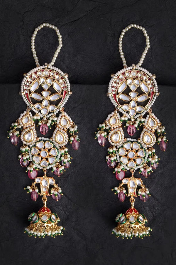 Laal Mehal Pink Tourmaline Kundan Earrings