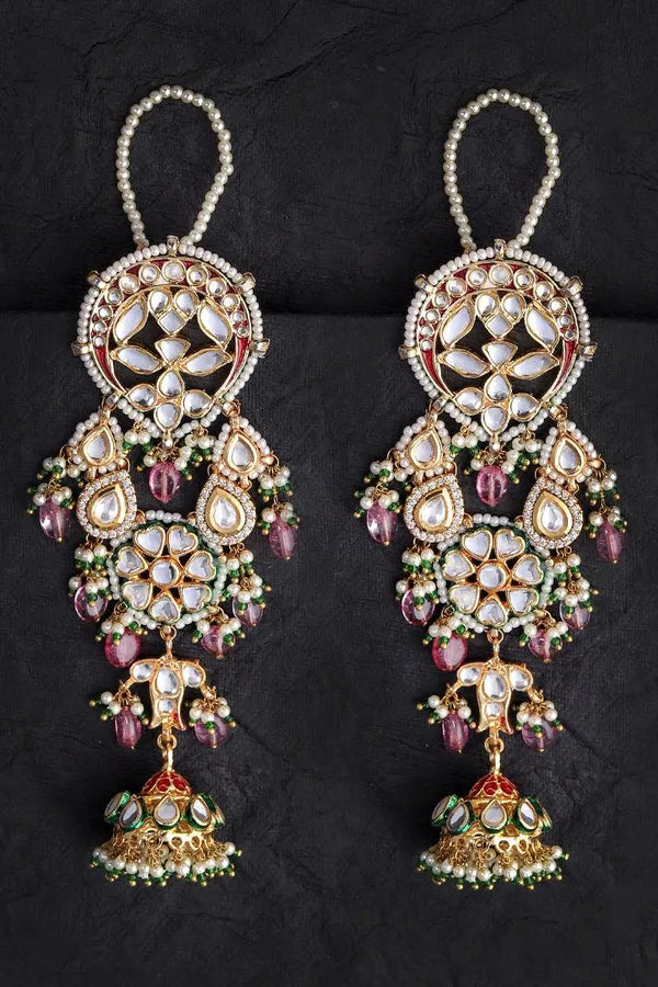 Laal Mehal Pink Tourmaline Kundan Earrings