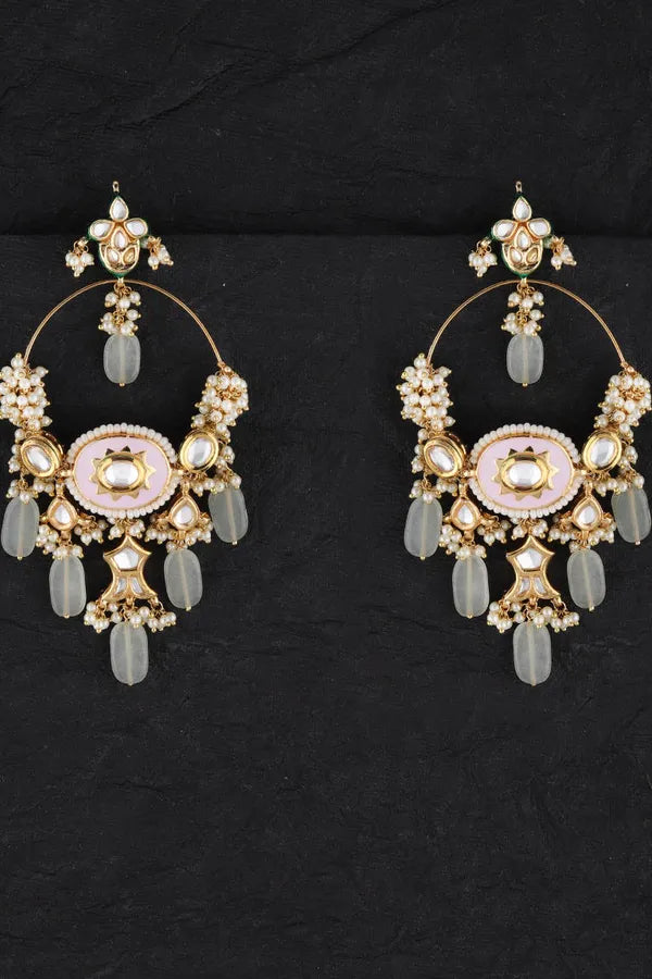 Gulabi Grace Pink Green Jade Chandbalis