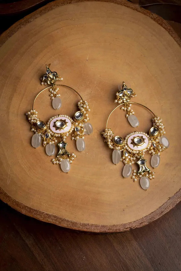 Gulabi Grace Pink Green Jade Chandbalis