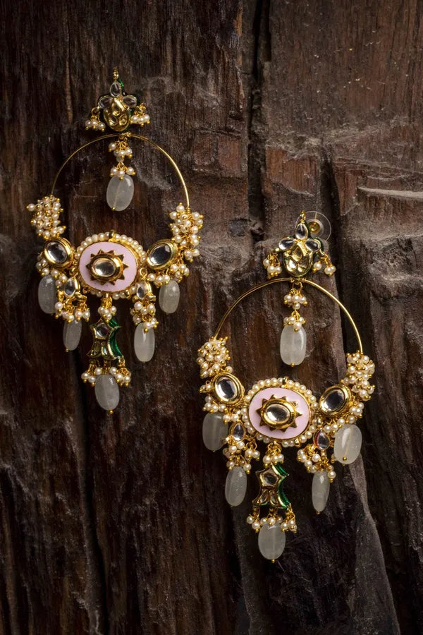 Gulabi Grace Pink Green Jade Chandbalis